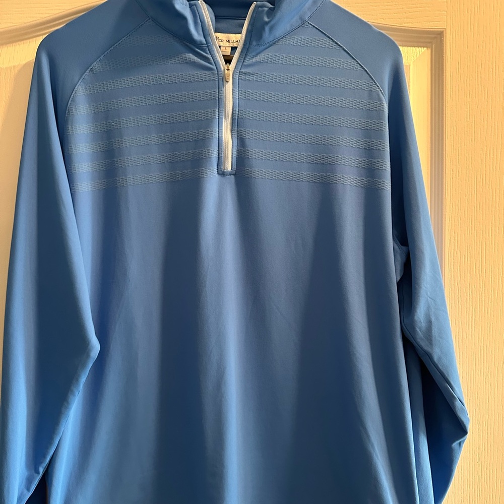 Peter Millar Light Blue Striped Quarter-Zip